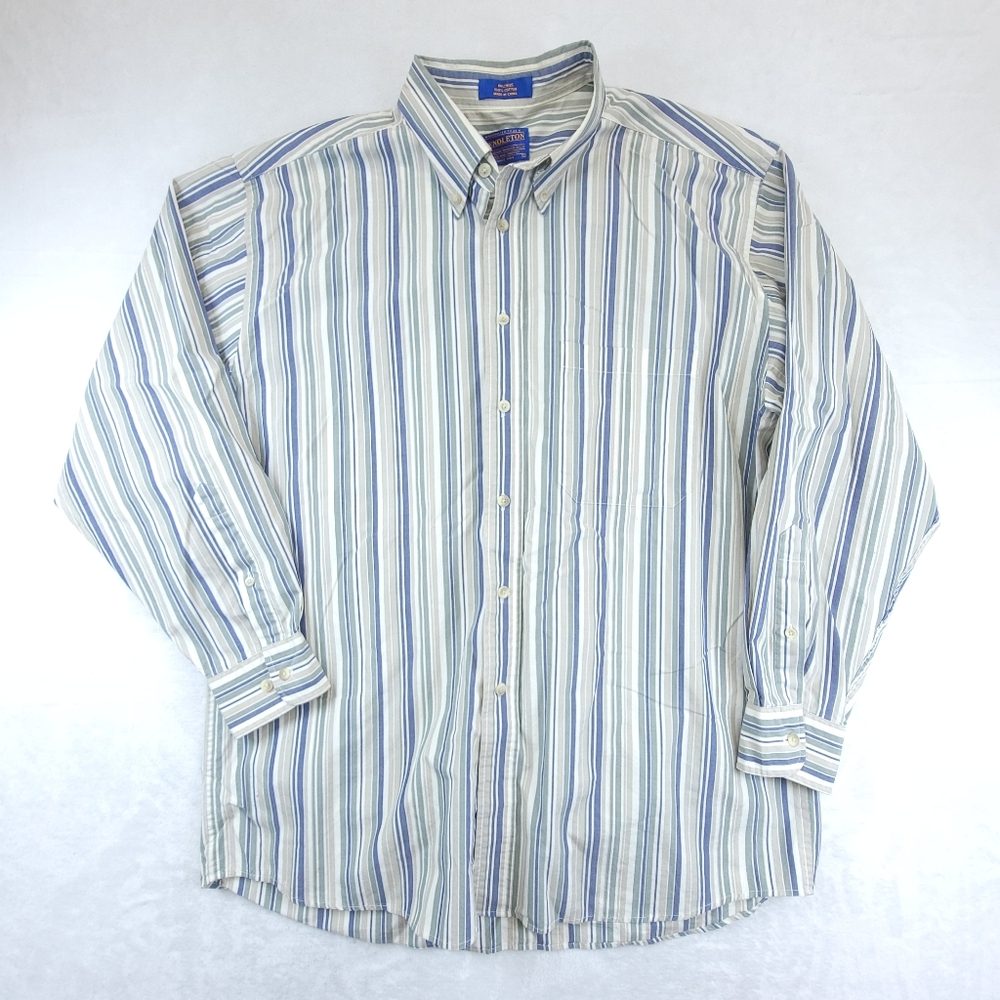 Pendleton Shirt Mens L Blue Gray Striped Cotton Long Sleeve Classic Button-Down